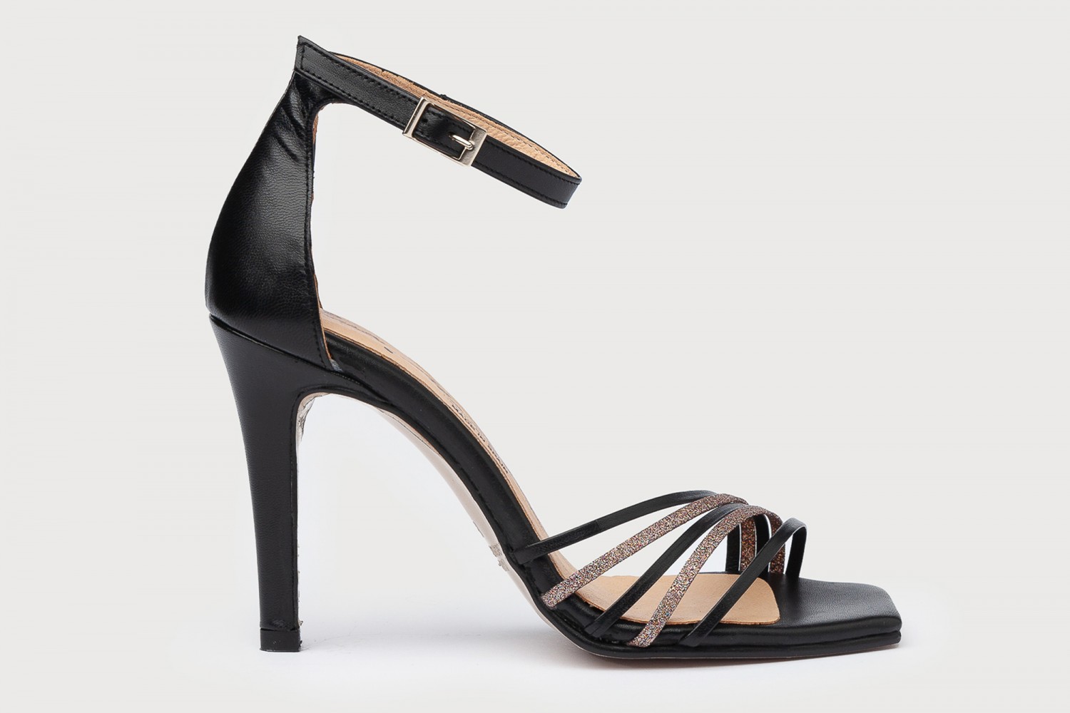 SANDALIAS NEGRO PULSERA CERRADA FIESTA EVA MAÑAS TACÓN 9.5 CM