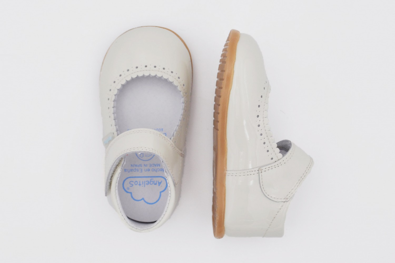 MERCEDITA BEIGE CHAROL CALZADO RESPETUOSO VELCRO ANGELITOS SUELA DROP 0