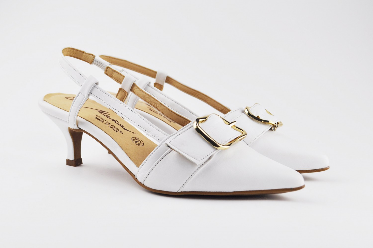 ZAPATO SALÓN BLANCO ABIERTO NAPA HEBILLA EVA MAÑAS 5.5 CM "GEL-MEMORY FOAM"