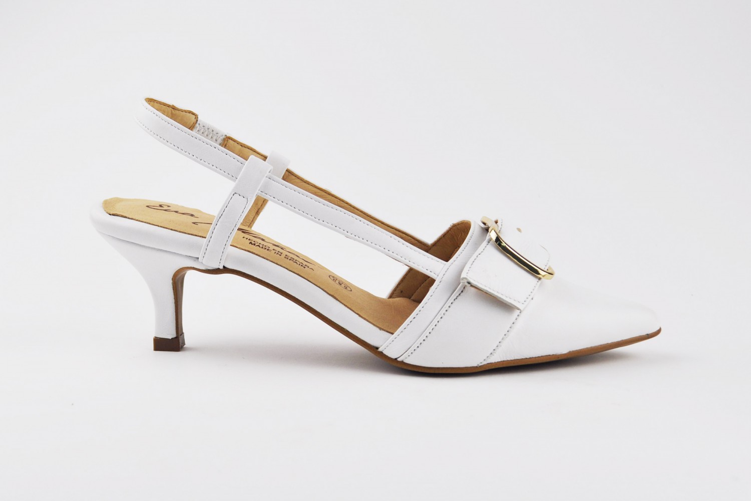 ZAPATO SALÓN BLANCO ABIERTO NAPA HEBILLA EVA MAÑAS 5.5 CM "GEL-MEMORY FOAM"