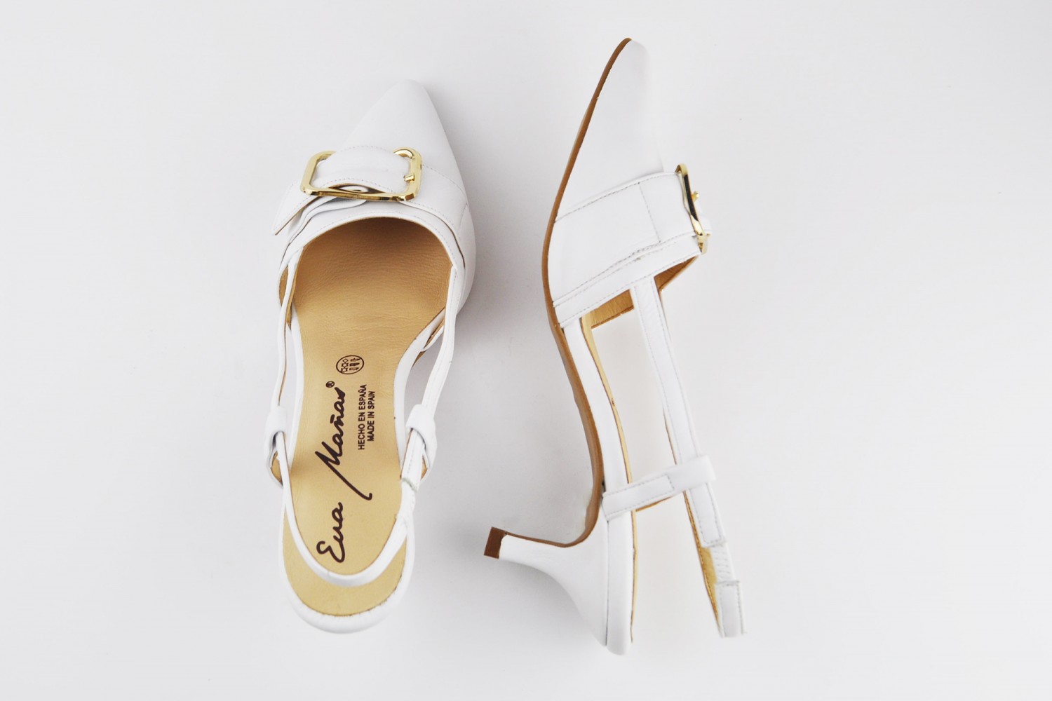 ZAPATO SALÓN BLANCO ABIERTO NAPA HEBILLA EVA MAÑAS 5.5 CM "GEL-MEMORY FOAM"