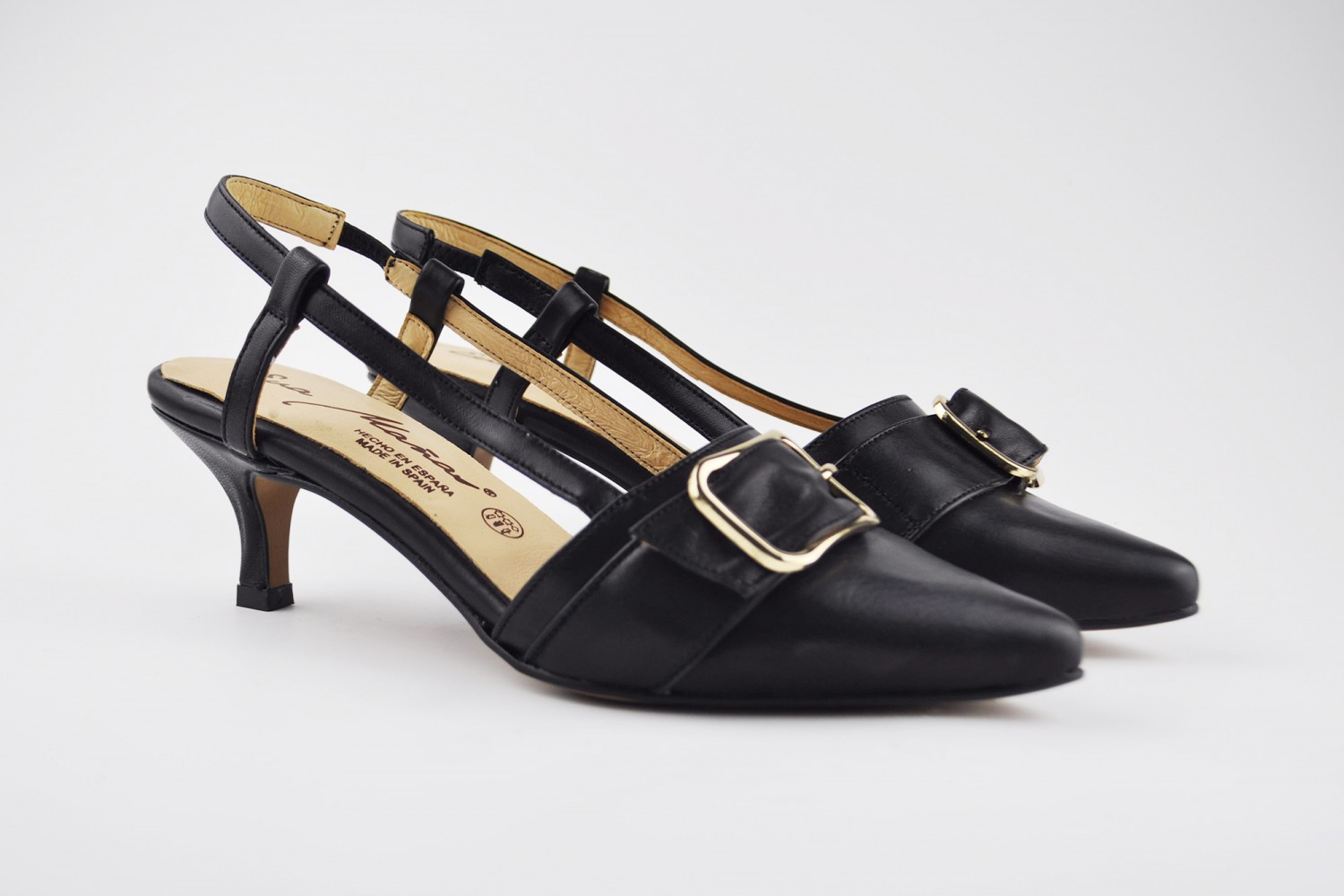 ZAPATO SALÓN NEGRO ABIERTO NAPA HEBILLA EVA MAÑAS 5.5 CM "GEL-MEMORY FOAM"