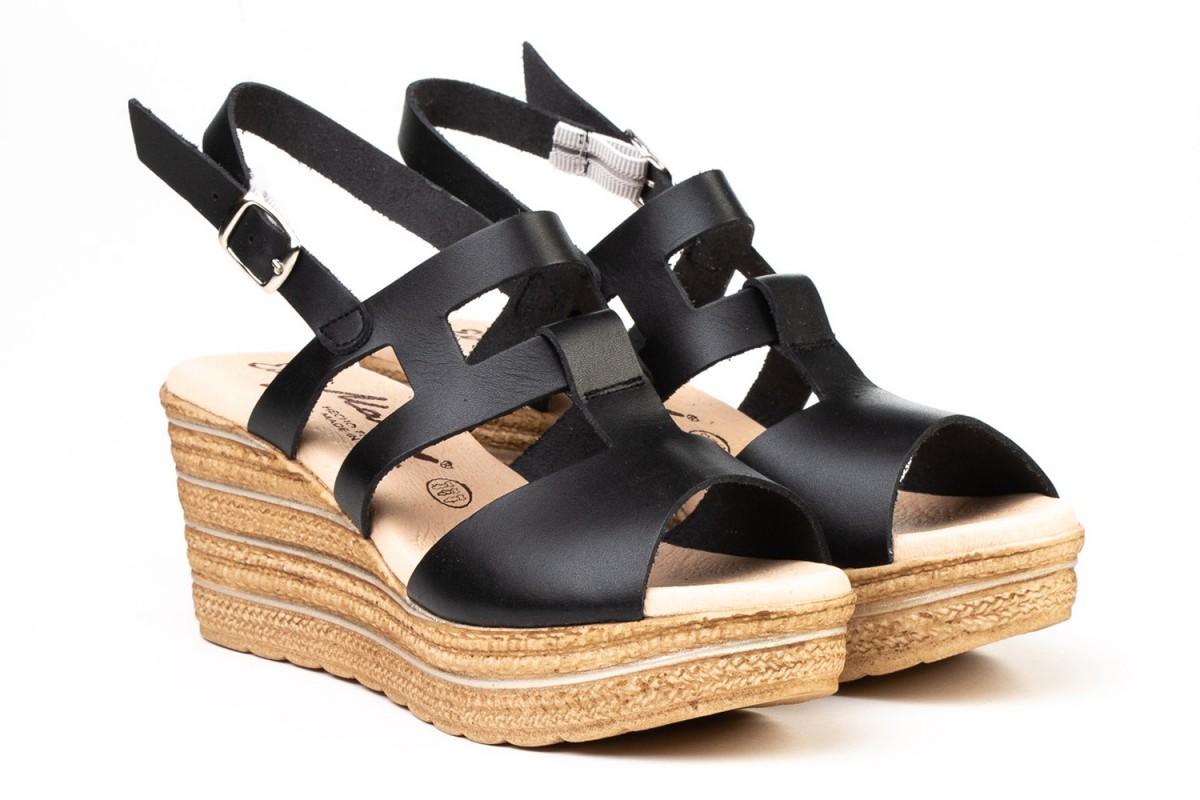 SANDALIAS NEGRAS CUÑA VAQUETILLA EVA MAÑAS "GEL-MEMORY FOAM"