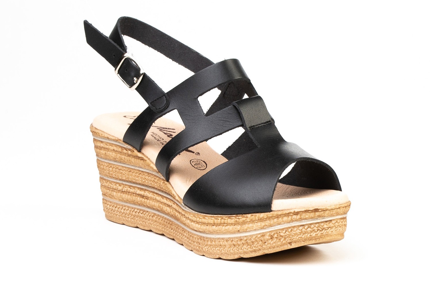 SANDALIAS NEGRAS CUÑA VAQUETILLA EVA MAÑAS "GEL-MEMORY FOAM"