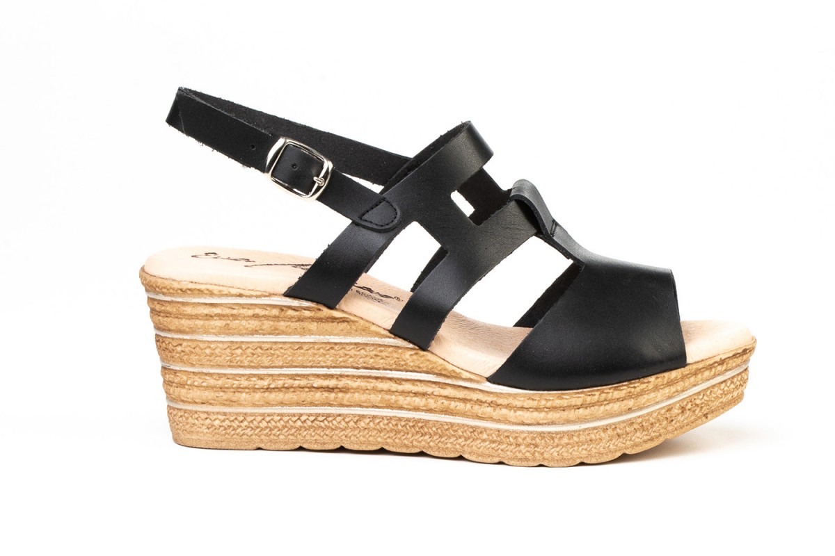 SANDALIAS NEGRAS CUÑA VAQUETILLA EVA MAÑAS "GEL-MEMORY FOAM"