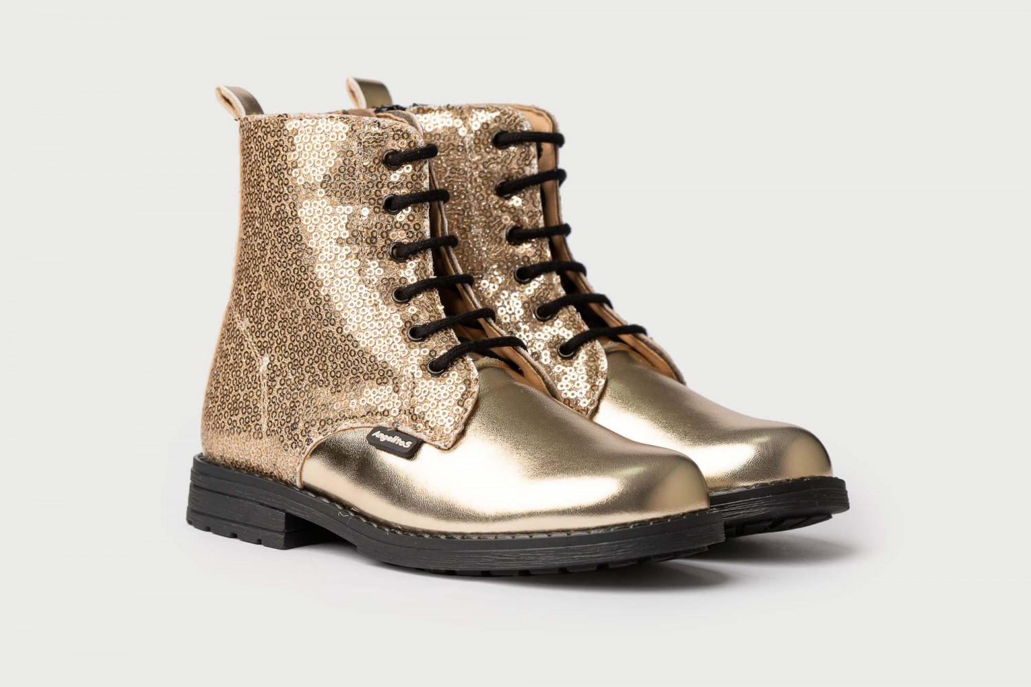 BOTA MILITAR CHAROL & LENTEJUELAS CORDONES ANGELITOS