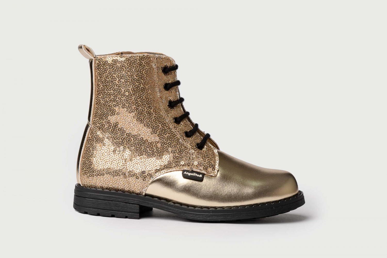 BOTA MILITAR CHAROL & LENTEJUELAS CORDONES ANGELITOS