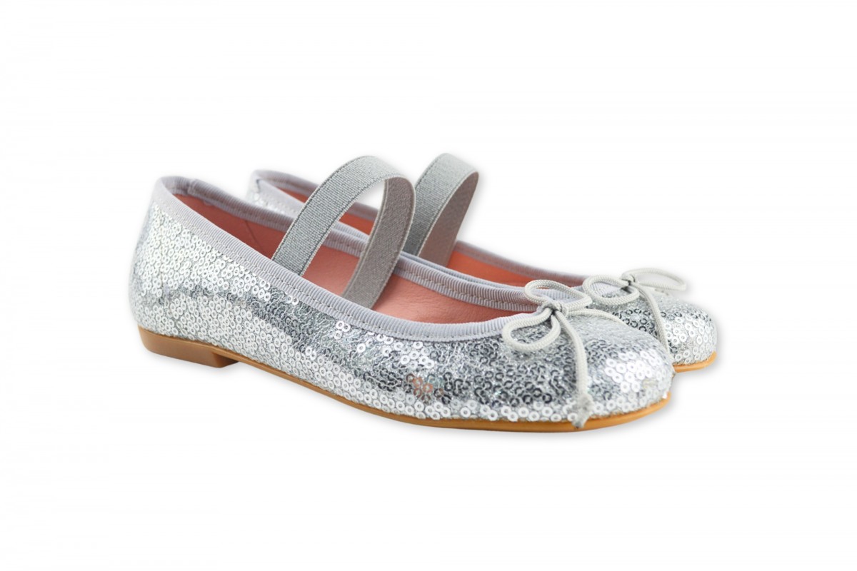 BAILARINA LAZO & ELÁSTICO TEJIDO GLITTER-SEQUINS ANGELITOS PLATA