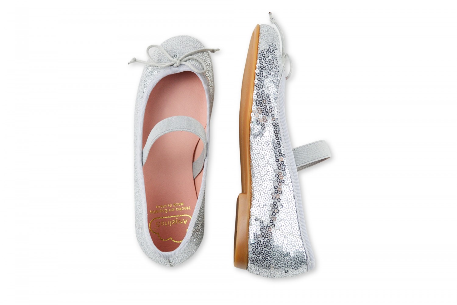BAILARINA LAZO & ELÁSTICO TEJIDO GLITTER-SEQUINS ANGELITOS PLATA