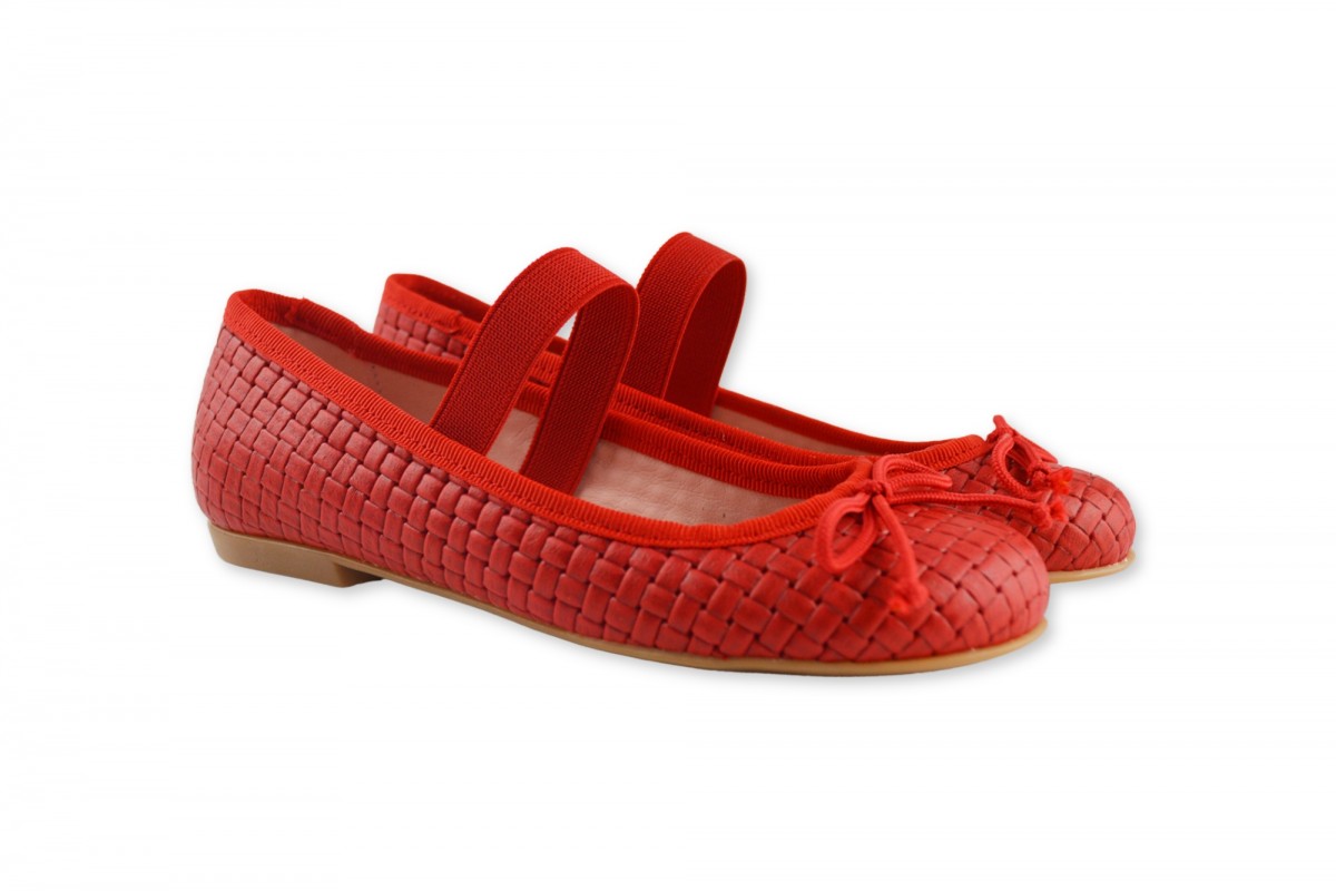BAILARINA LAZO & ELÁSTICO NAPA TRENZA NATURAL ANGELITOS ROJO