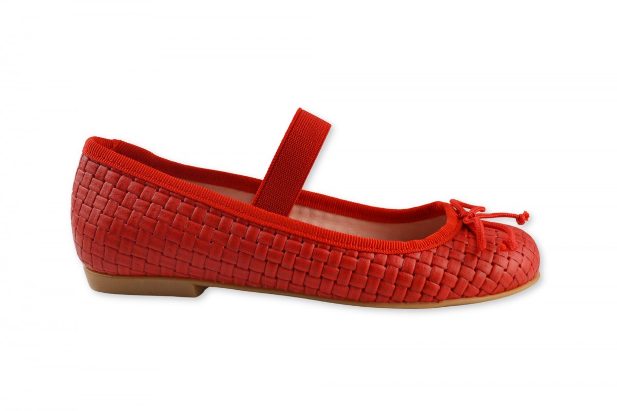 BAILARINA LAZO & ELÁSTICO NAPA TRENZA NATURAL ANGELITOS ROJO