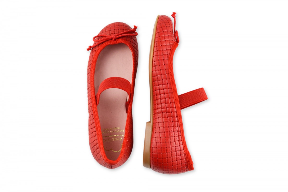 BAILARINA LAZO & ELÁSTICO NAPA TRENZA NATURAL ANGELITOS ROJO