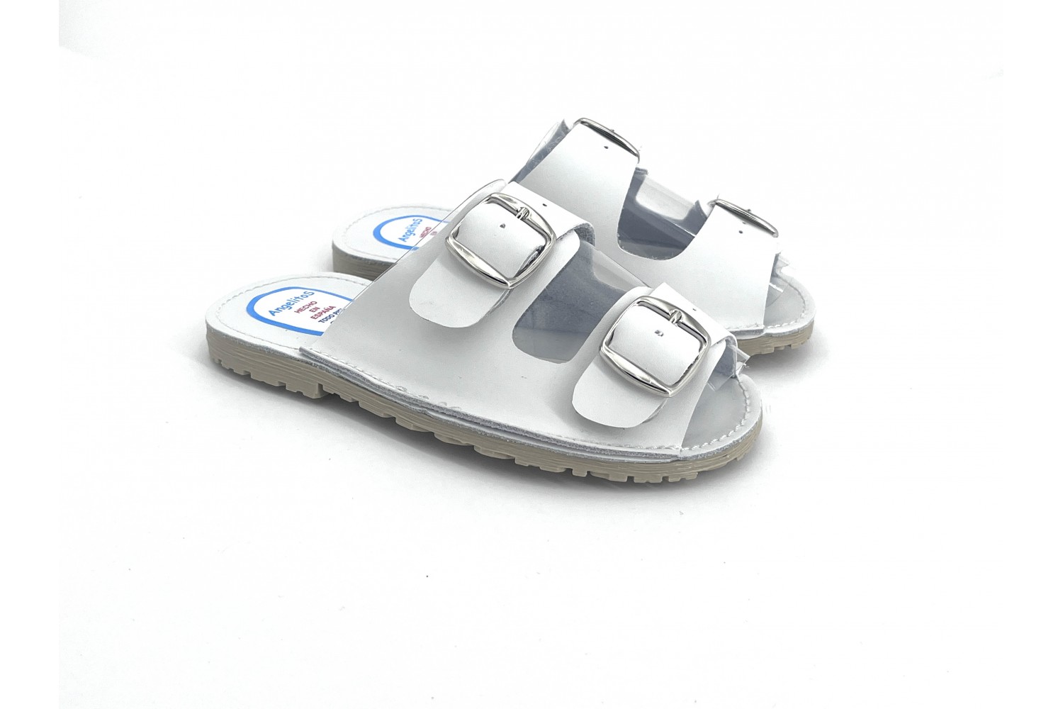 MENORQUINA BLANCA ZUECO HEBILLAS COLECCIÓN FLEXIBLE ANGELITOS