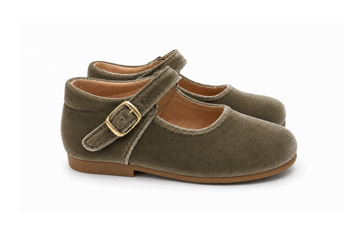 ANGELITOS MERCEDITAS TERCIOPELO NIÑA HEBILLA TAUPE
