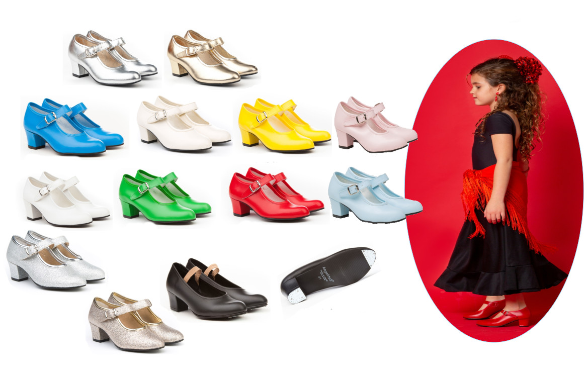 Zapatos de Flamenco, Sevillanas, Danza, Baile, para niña o Mujer. Color  Negro.